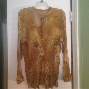 Go Silk Brand Sheer Sleeved Buttonup Blouse. Used.